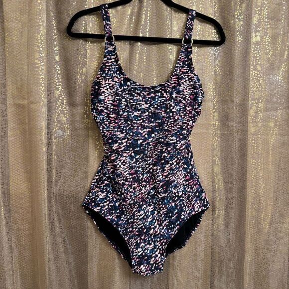 Calvin Klein Blue Black Starry Night Starburst Pattern One Piece Swimsuit Size 1 - Picture 1 of 11